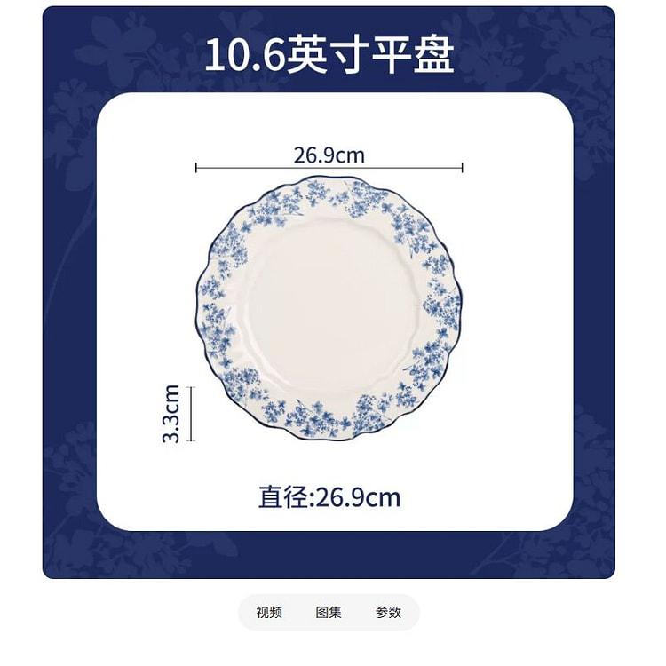 Shuo Jia 10.6-inch  1PCS PLATE PCS (Azure) 1 count