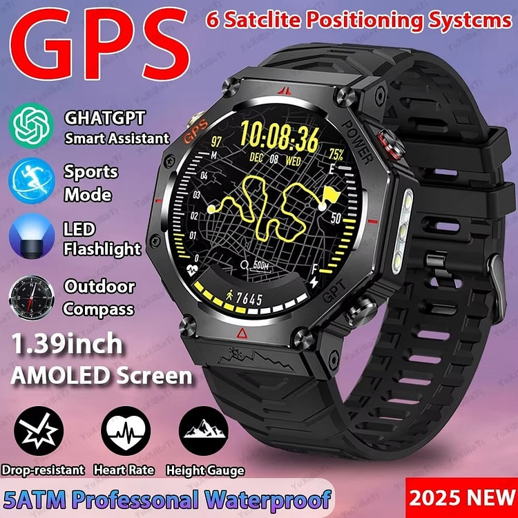 AI智能手表内置GPS 5ATM防水智能手表男士