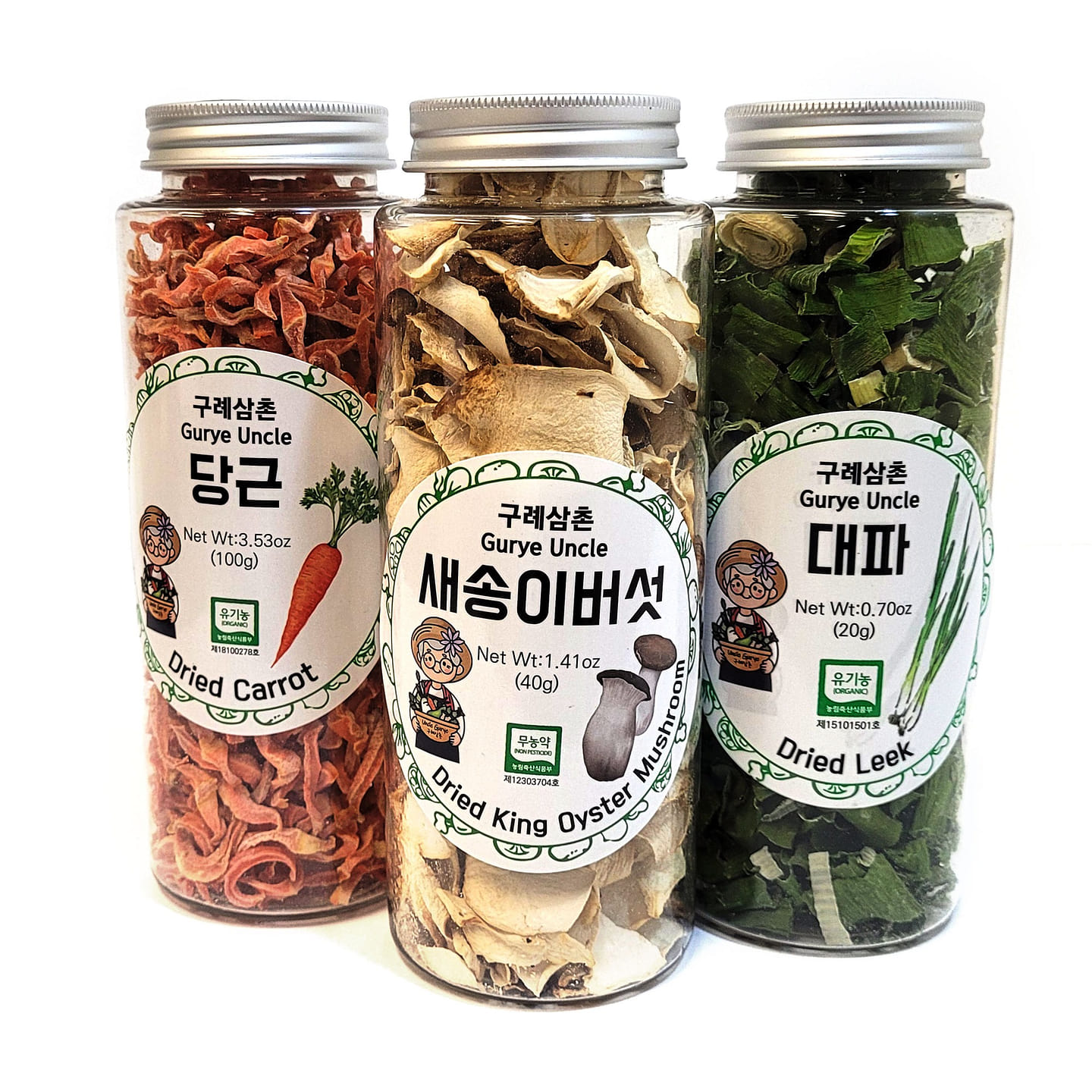Gurye Uncle Korea Dried Vegetable Flakes – Pack of 3 (Mushroom, Leek, Carrot) 1 case
