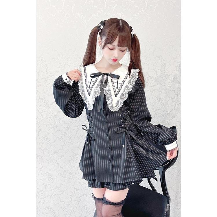 MA*RS||【二点セット】スピンドル付きクロス刺繍セットアップ - BLK