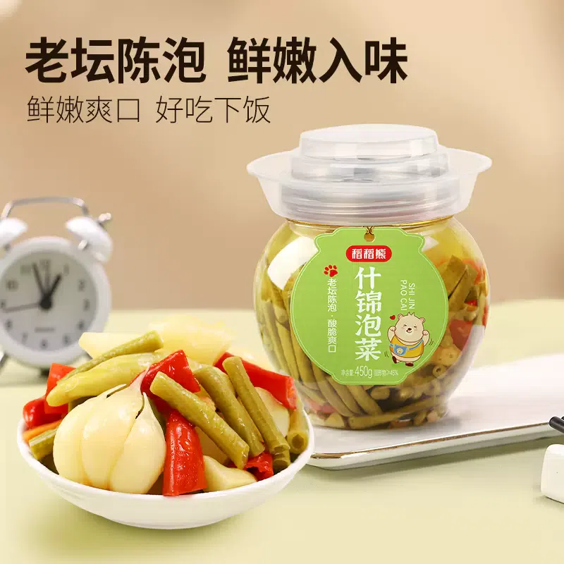 Rice, rice, bear, pickled mixed dishes, authentic Sichuan kimchi jar, 450g * 1 bottle, ready to eat, pickled bean curd, pickled garlic, radish, served as a dish 450 g