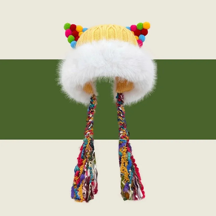 Chic Know 彩色辫子护耳帽女士 黄色 均码 1 个