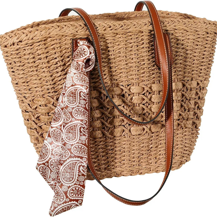 Summer Straw Woven Beach Tote Bag for Women 1 pack