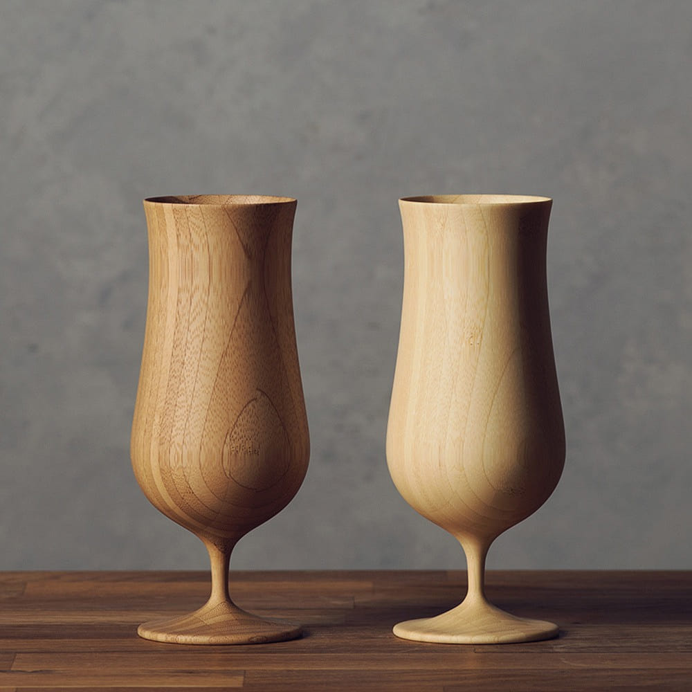 RIVERET Vessel Beer Glass Pair set, dishwasher-safe bamboo cups made in Japan 1 each