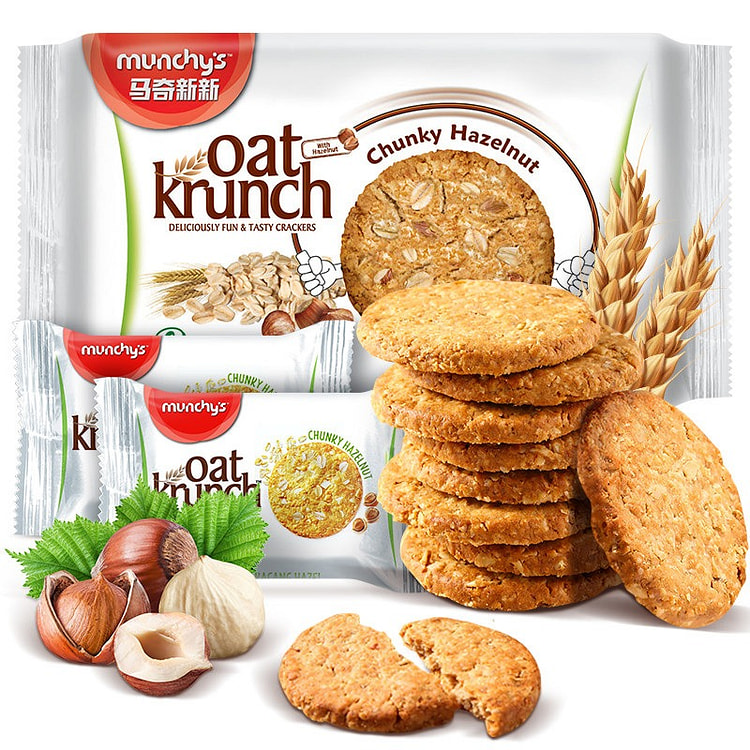 马奇新新 燕麦饼干（榛子味）曲奇代早餐点心1袋 208 克