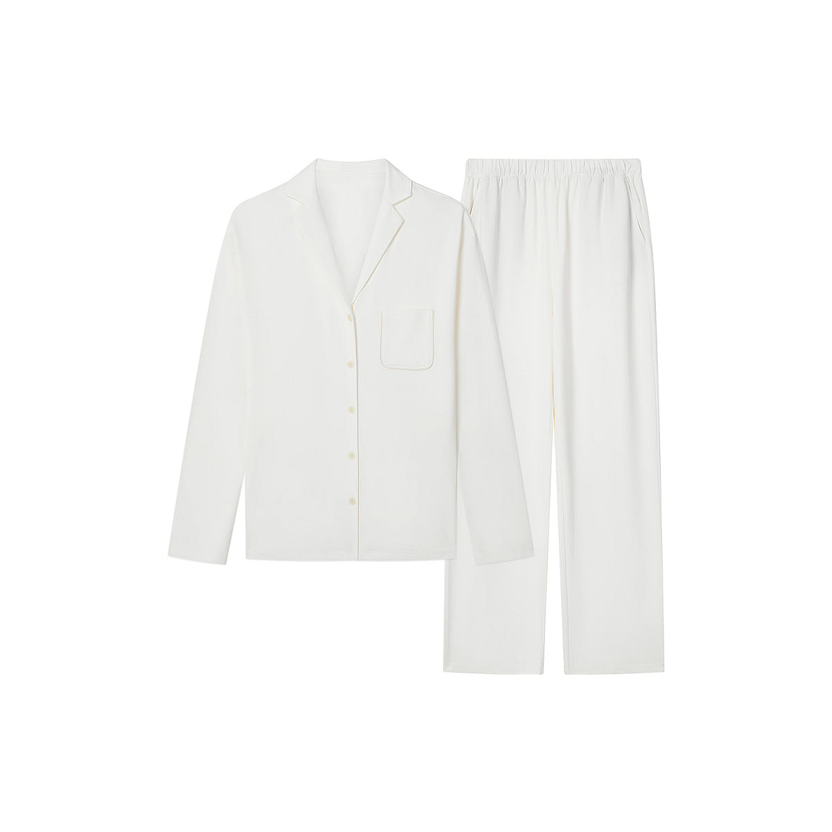 Ubras Classic Cotton Notch Collar Pajama Set, Home Wear Loungewear-White-M 120 g