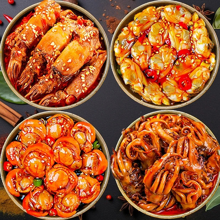 即食海鲜鱿鱼+海兔+扇贝+蛤蜊 4样 100 克*4 罐