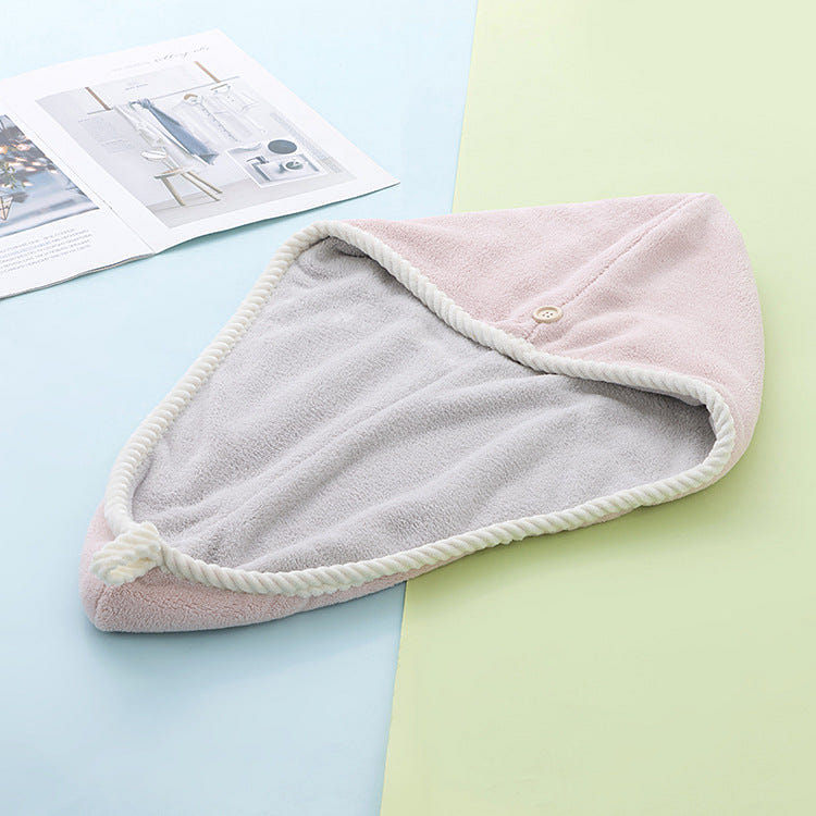 Double-layer Coral Fleece Hair Drying Cap for Women, pink 1 each