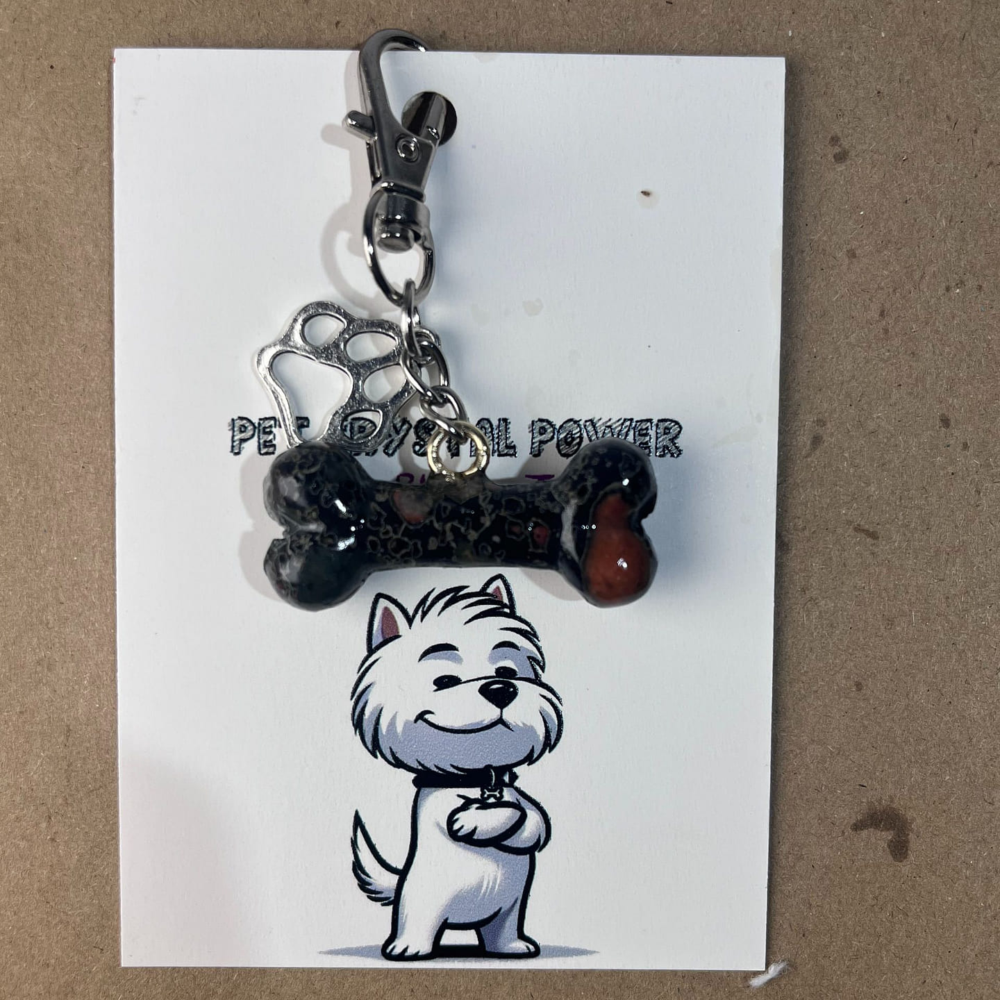 Spiritual Harmony Crystal pet Bone pendant West Highland Dog Obsidian 0.05 g