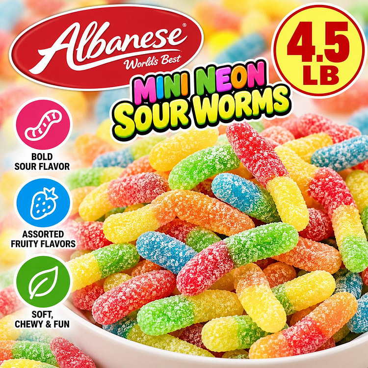 Albanese Mini Neon Sour Worms 4.5lb 1 each