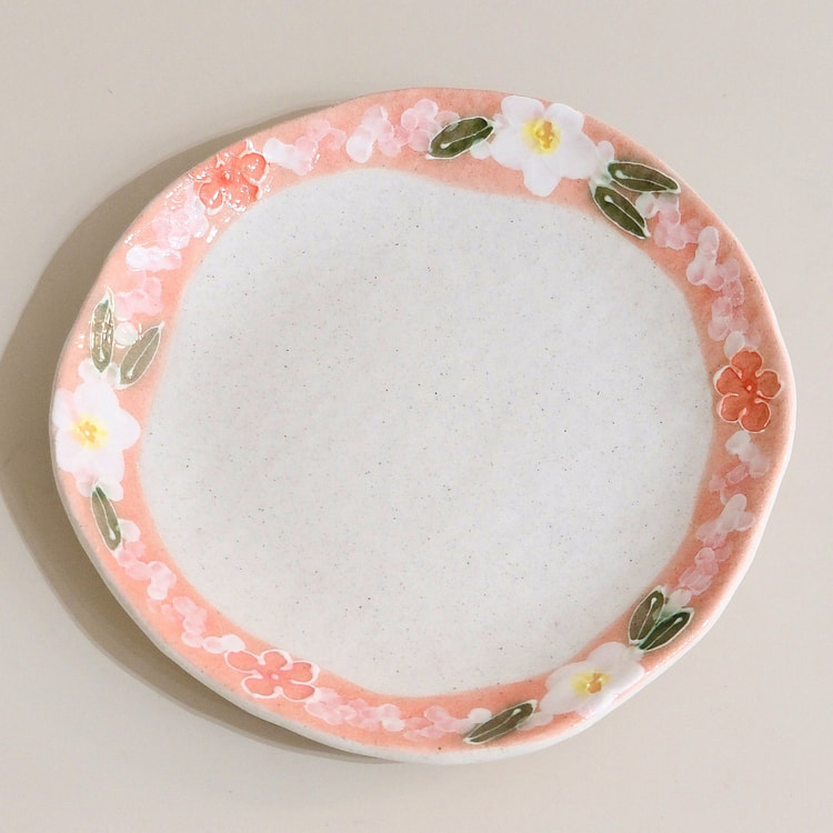 濑户烧 风花 17.8cm盘子 - 红色