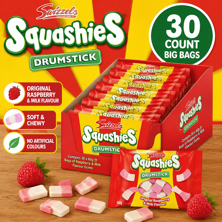 Swizzels Squashies Raspberry Drumstick 30 Bags 1 each