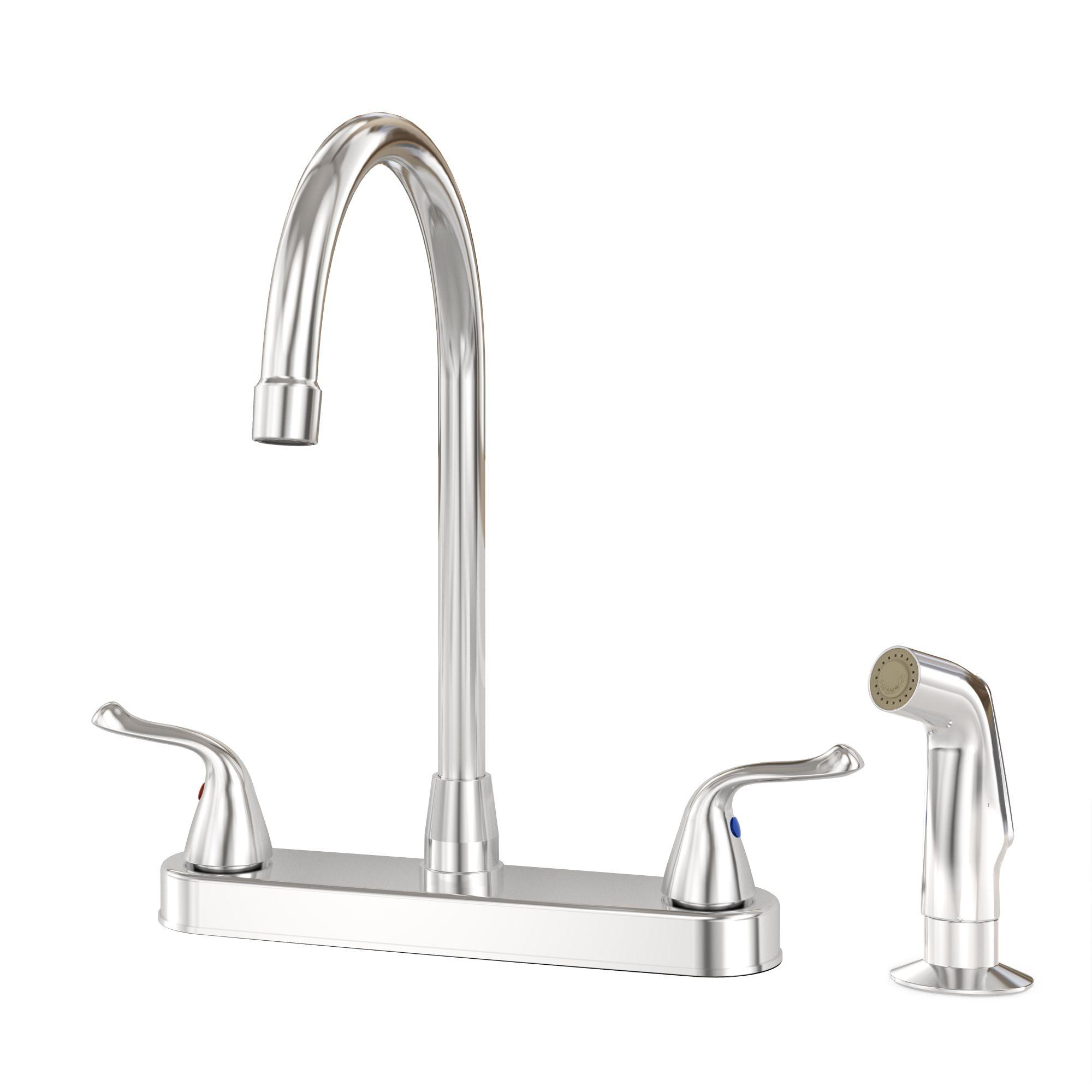 Compression Kitchen Faucets High-Arc Double-Handle Standard Kitchen Faucet with Side Sprayer in ...