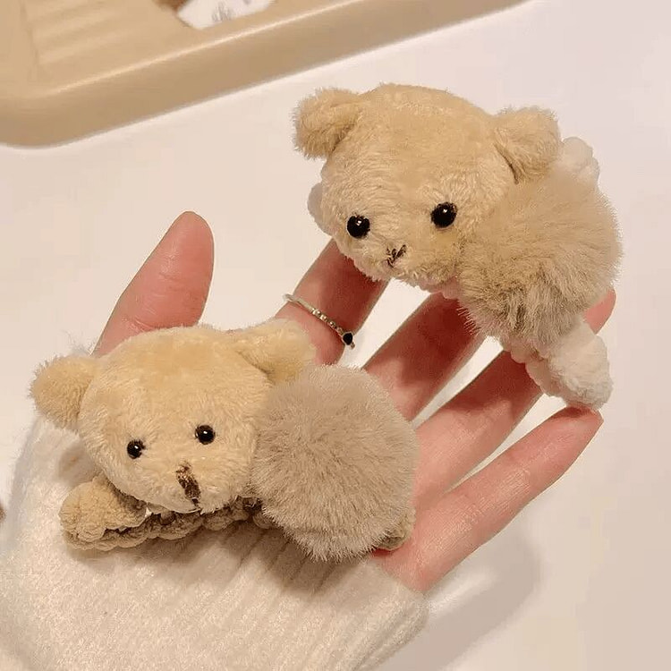 Bear Hair Clips Milk Coffee, Pure White, 2 Pieces 30 g