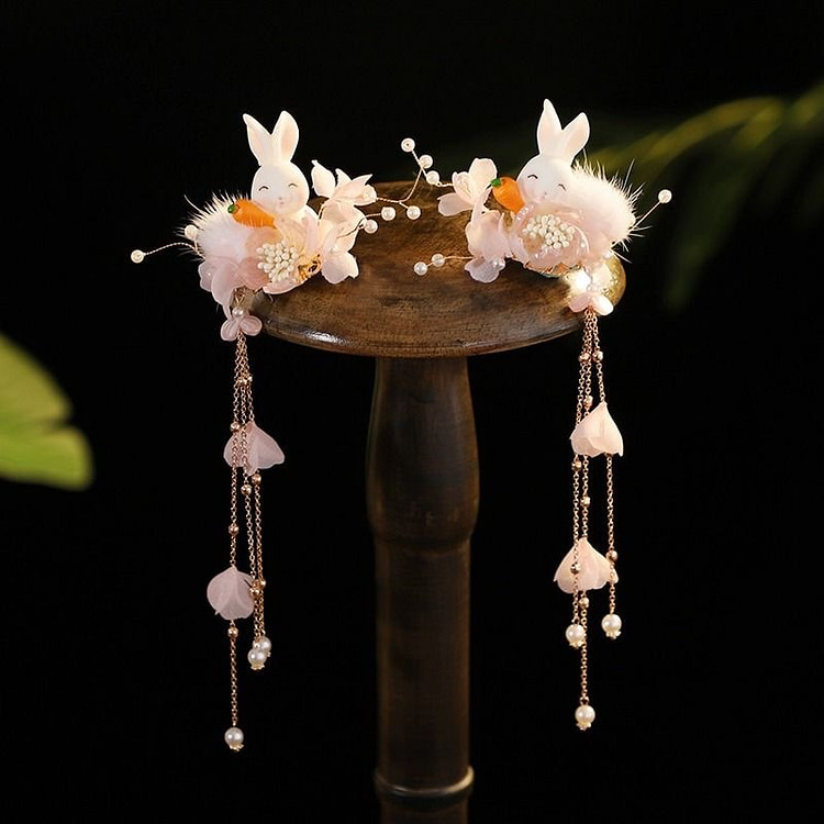 汉服头饰儿童古风可爱小白兔子发夹中国风女童演出发饰 200 克 (min 2)