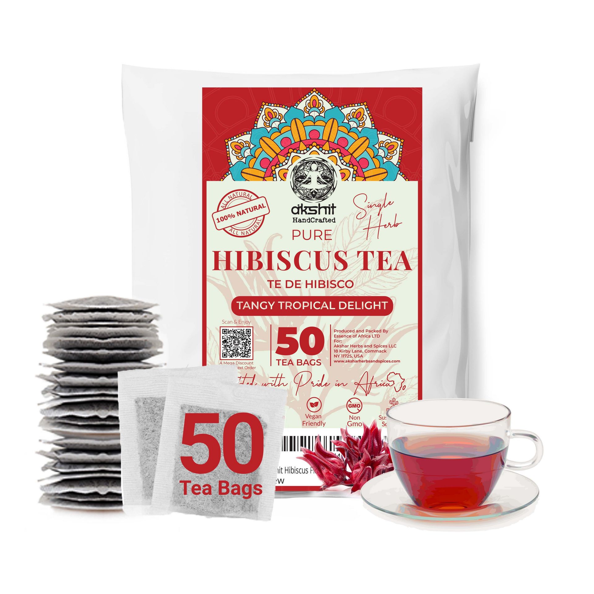 ハイビスカスティーバッグ 50個、ナチュラルハイビスカスティー 50 count