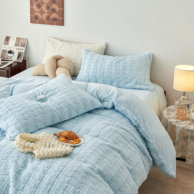 LULLABUY Artificial Rabbit Velvet Bedding Set Baby Blue Twin Size 2000 กรัม