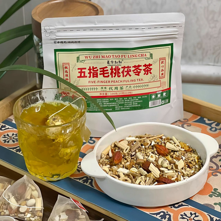 Uncle Monet five fingers hairy peach Poria tea health tea bag soaking water