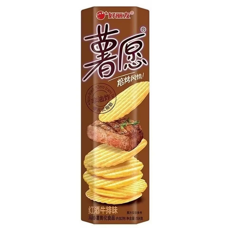 好丽友薯愿红酒牛排味104g休闲零食宿舍追剧搭子 104 克