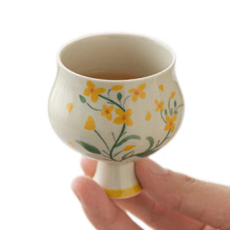【中国直邮】叙旧 十二花神高脚茶杯-油菜花