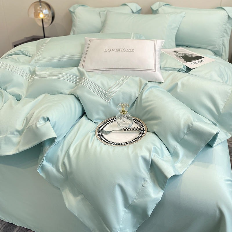 LULLABUY 200S Top Grade Cotton Bedding Set Cyan King Size 2000 g