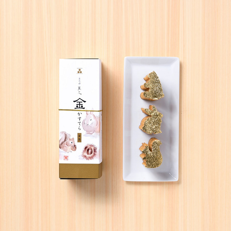 [日本直邮] 金泽万久 季节限定栗子口味 小动物造型金箔卡斯提拉蛋糕 1条入