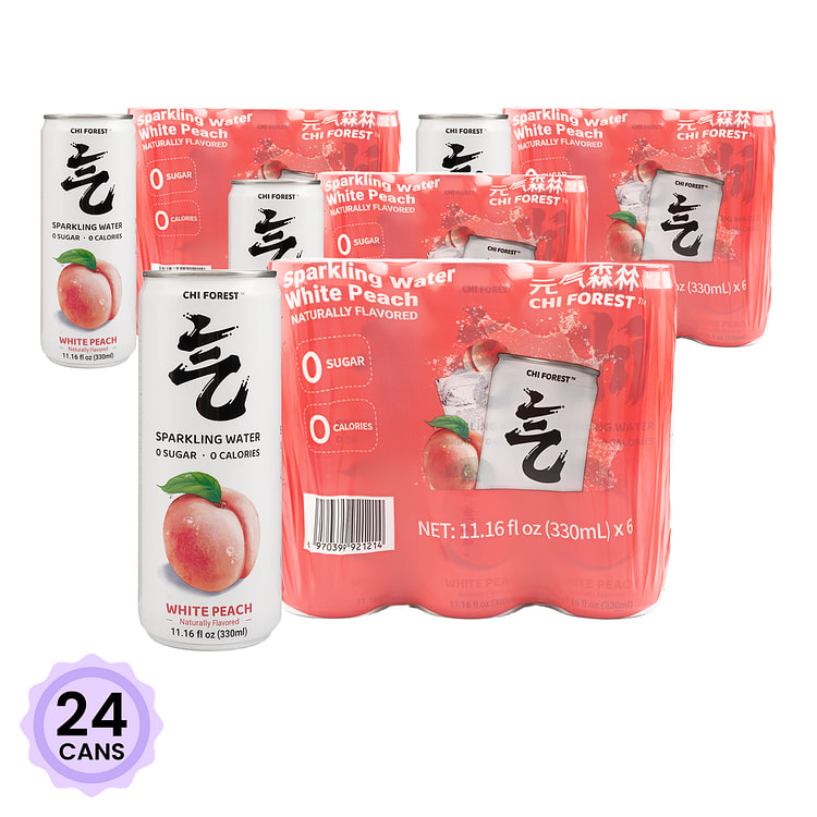 Chi Forest 무가당 스파클링 워터 백도복숭아 맛 330 밀리리터*24 캔