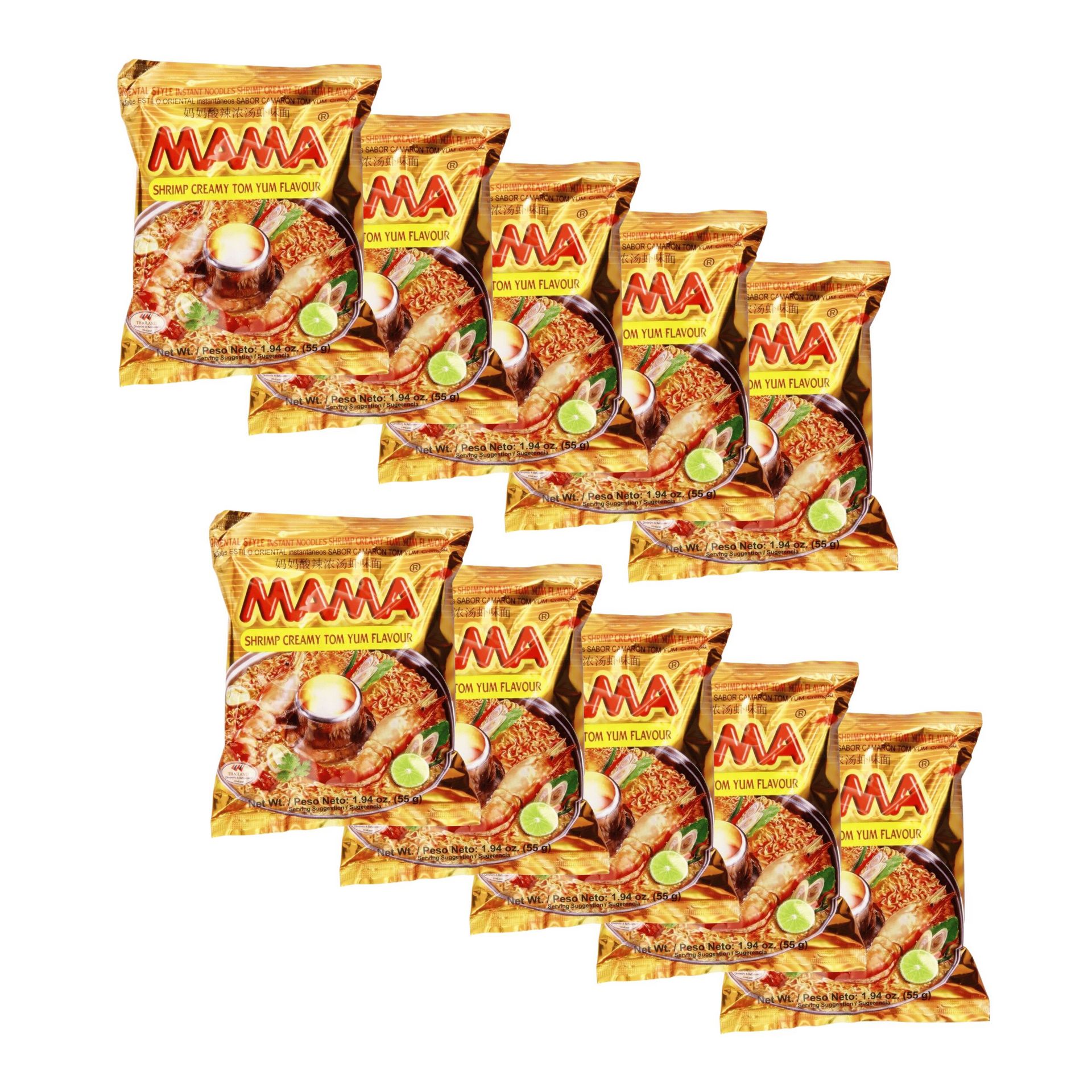 Mama Instant Noodle, Creamy Tom Yum Spicy Flavor pack of 10 1 each