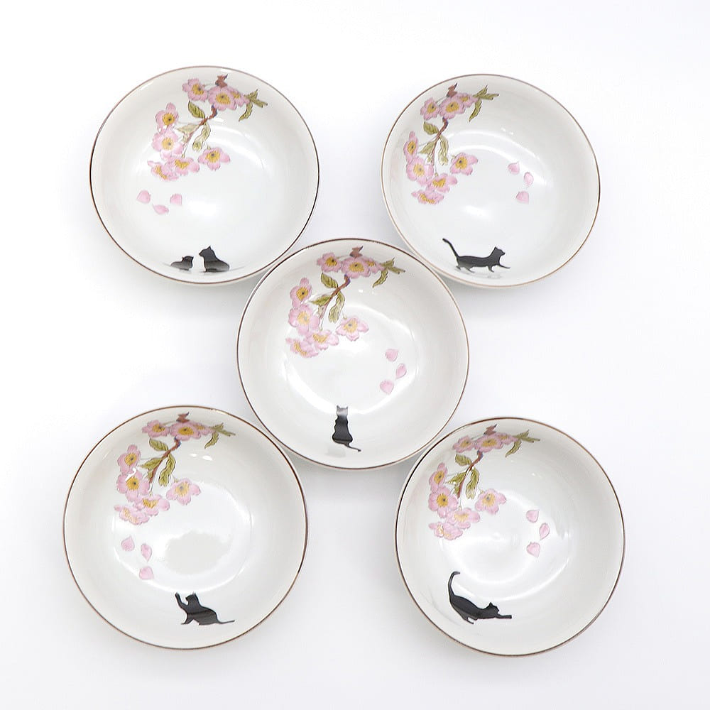 Kutani Ware Serving Plate 5set (CherryBlossom&Cat, 5.39 x 1.69) Made in Japan 1 each