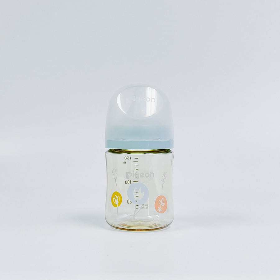 PIGEON 貝親寬口母乳實感PPSU安全塑料奶瓶 160ml / 花 (湖水藍) 1 份