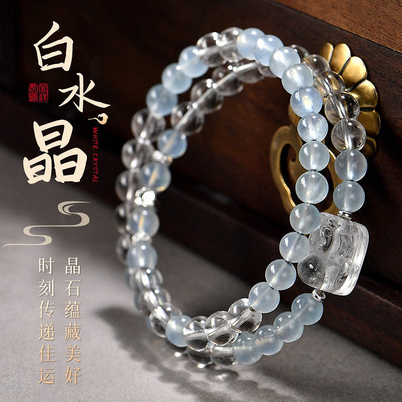 Natural Aquamarine White Gem Crystal Bracelet 1 each