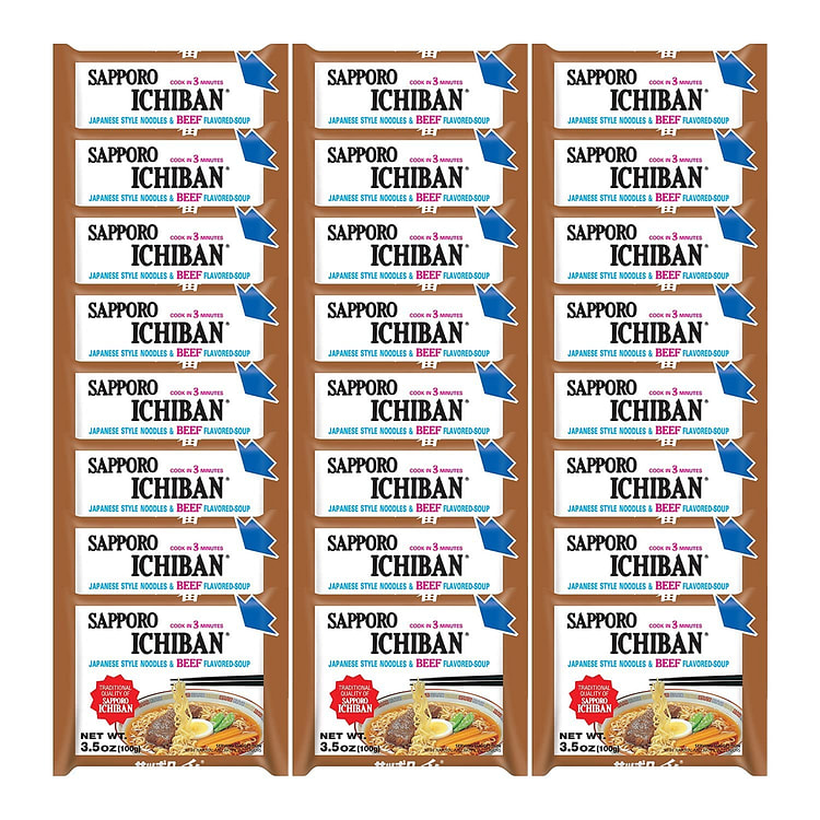 SAPPORO ICHIBAN Beef Flavor Ramen Noodles / 24 PK 3.5 oz*24 pack