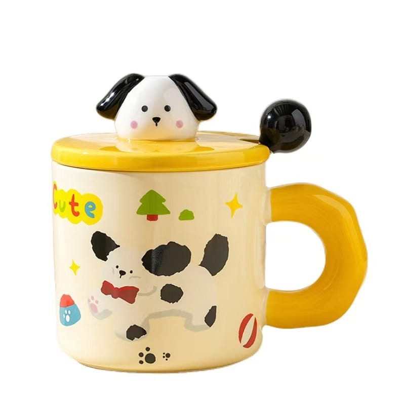 Gorgeous Ins Style Ceramic Mug With Lid Cute Couple Mc- Happy puppy Mode 1PC 1 each