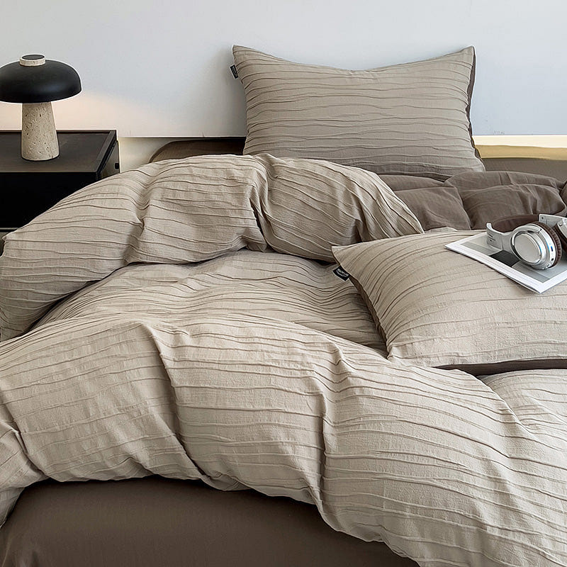 Echo Texture Bedding Set(Fitted) Khaki-Queen 2000 g