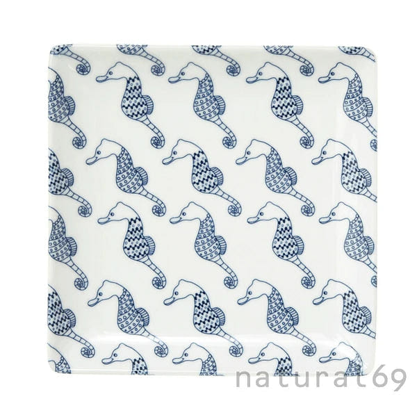 Natural69 Coco Marine x Janke Square Plate White Seahorse 1 each