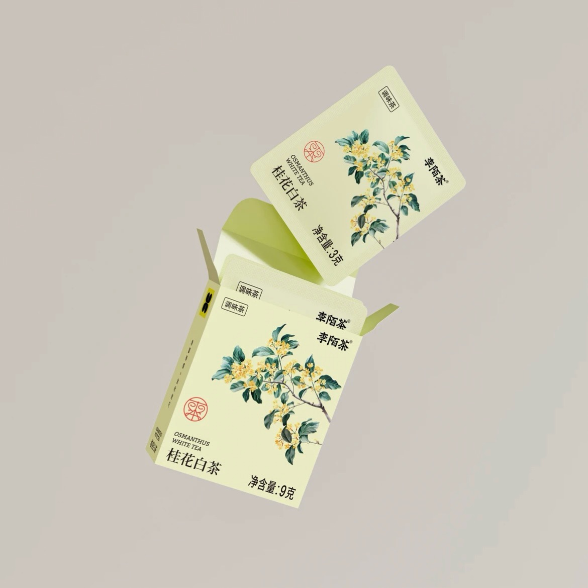 1盒李陌茶桂花白茶叶福鼎白茶寿眉老白茶叶紧压小方砖金秋桂花