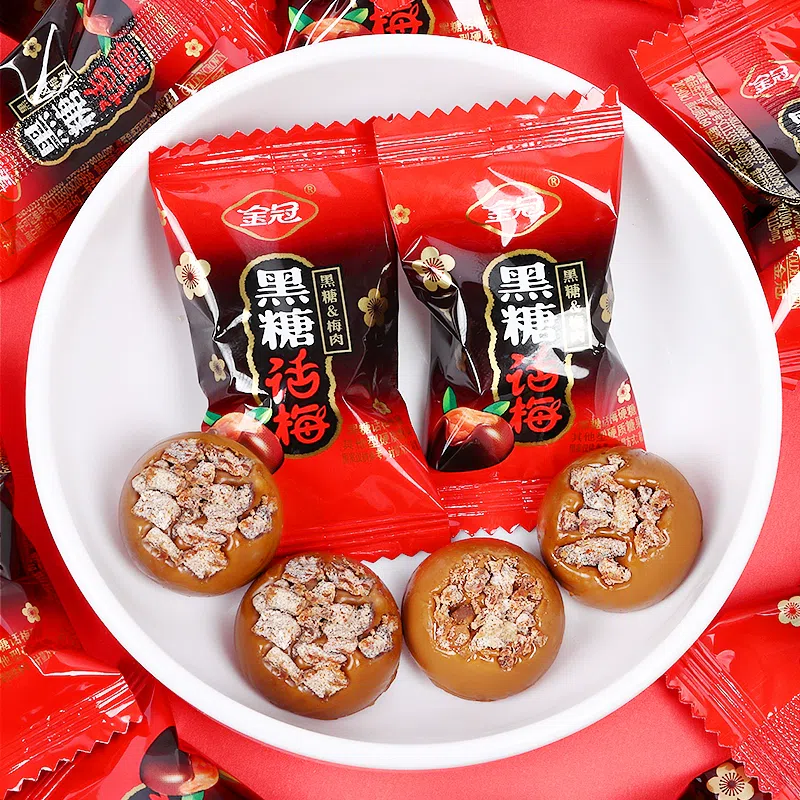 Golden Crown Brown Sugar Plum Candy Sweet and Sour Flavor Hard Candy Candy Candy Snack *1 bucket about 24 pieces 150 g