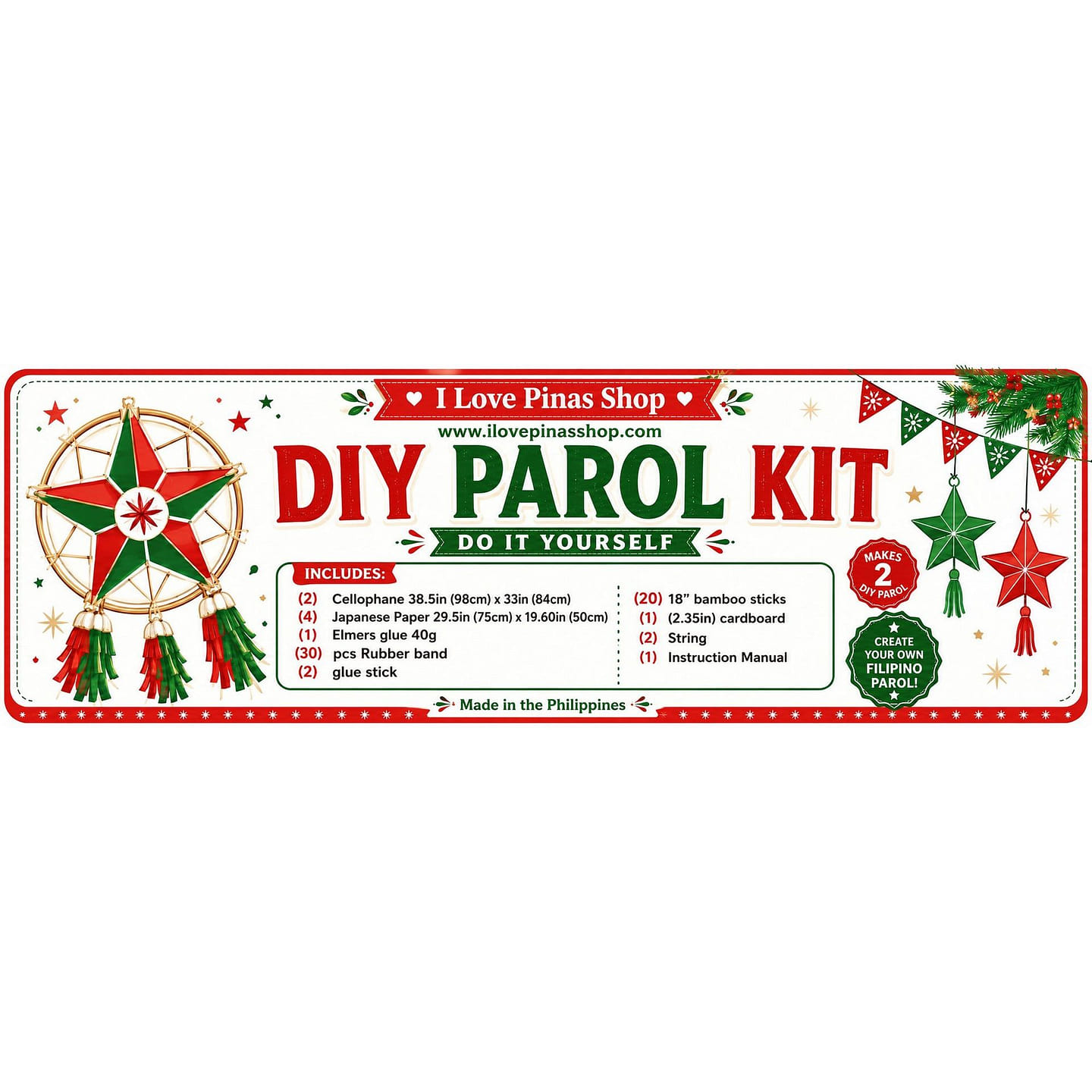 DIY Parol Kit- Set of 2- SET A RED 2 lb
