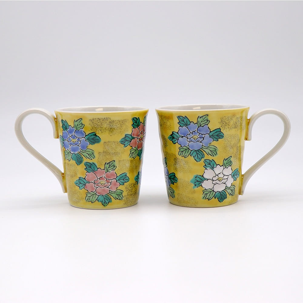 Kutani Ware Handmade Mug Cup 2set (Peony, 3.27 x 3.35) Made in Japan 2 each
