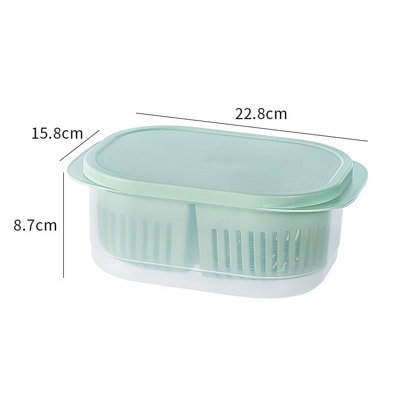 Kitchen Food Organiser Storage Box Sealed Freshness Drainer Box Light Tea Green 1 count