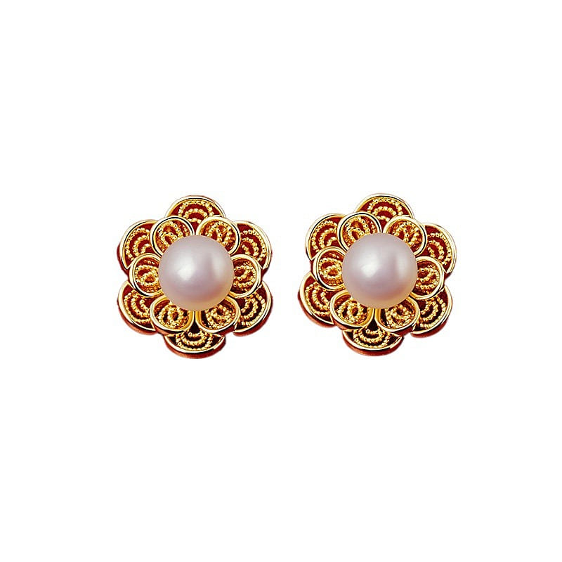 Pearl earrings flower earrings gold 10 * 10mm 1 box