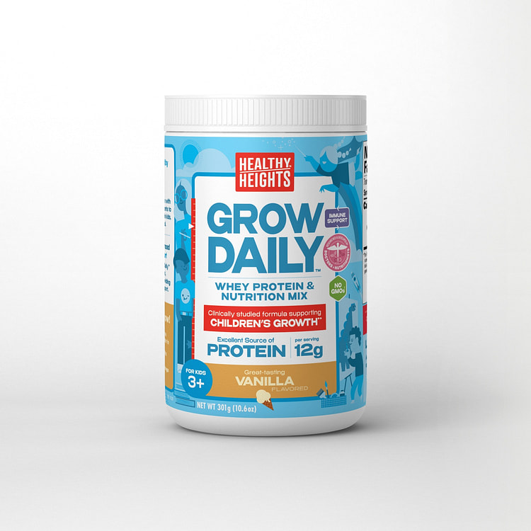 Healthy Heights Grow Daily 3+ Shake Mix Powder, 12g Protein , Vanilla