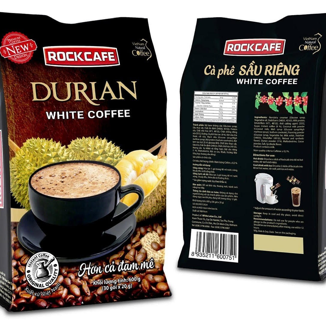 RockCafe Durian White Coffee 600g (30 sticks) 1 pack