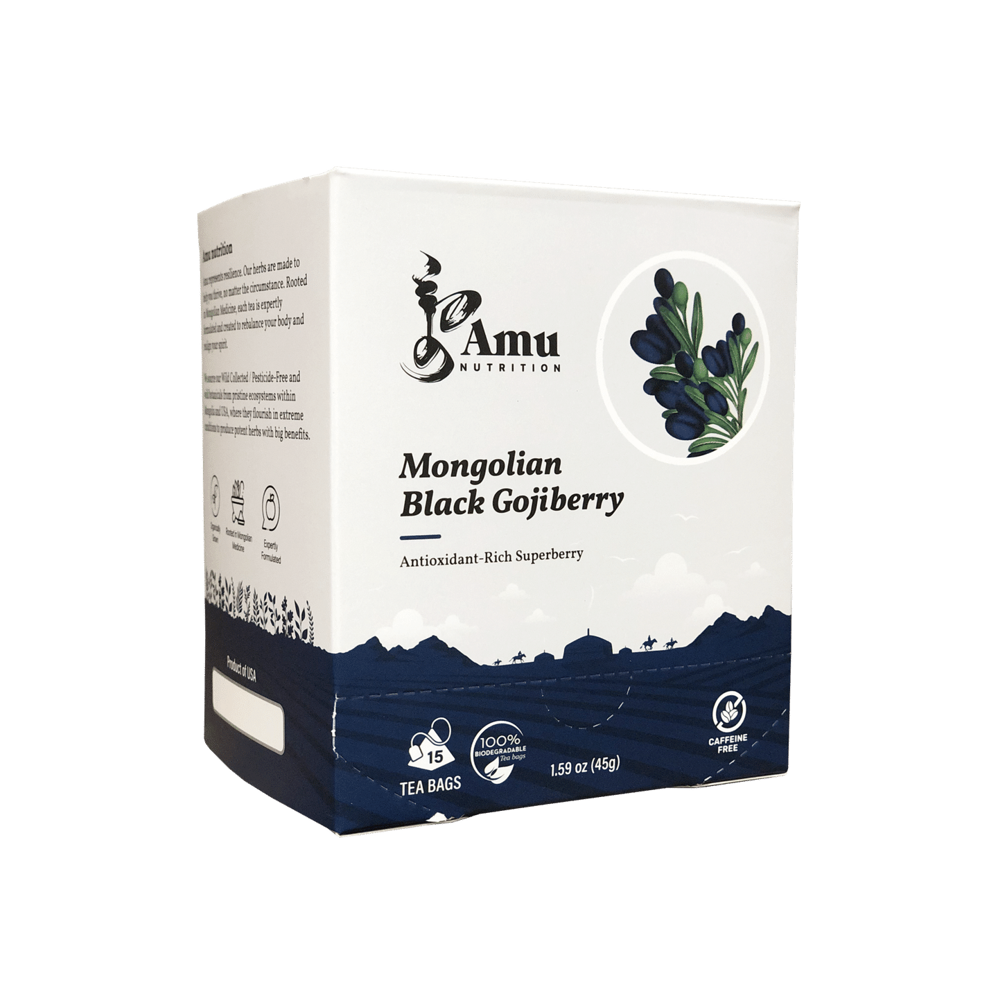 Amu Nutrition – Mongolian Black Gojiberry- Non plastic 15 Teabags 1.59 oz