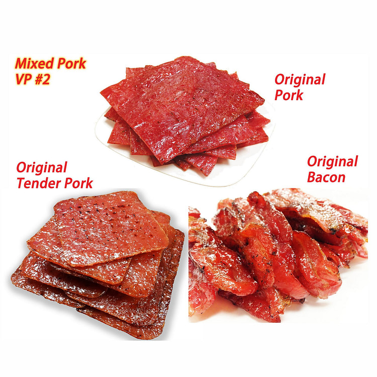 #2 现火烤猪肉干 (原味猪肉 4oz./原味娇嫩猪肉 4oz./原味培根花肉 4oz.)肉脯 3袋 共12oz