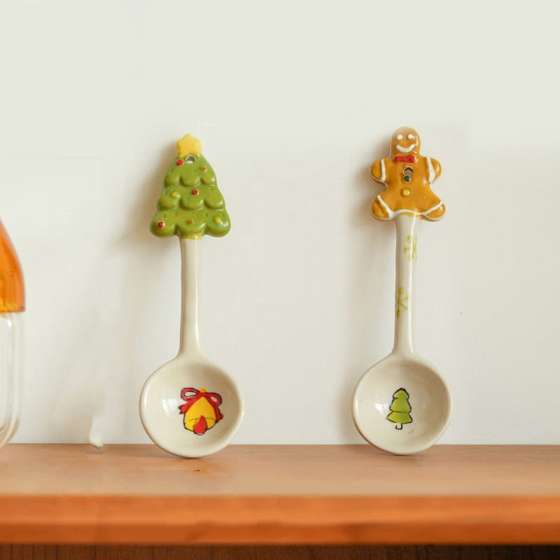 Underglazed Ceramic Spoon for Christmas Set 2 1 each