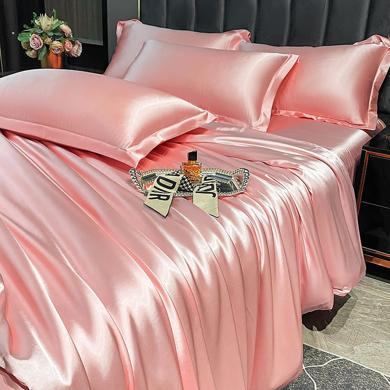 LULLABUY Luxury Mulberry Silk Bedding Set Enamel Pink Queen Size 2000 グラム