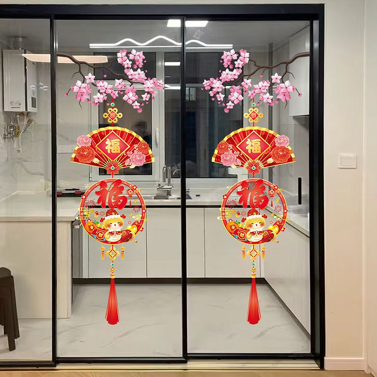 新年福字静电贴装饰窗户门贴橱窗玻璃门贴纸中式年画场景布置墙贴