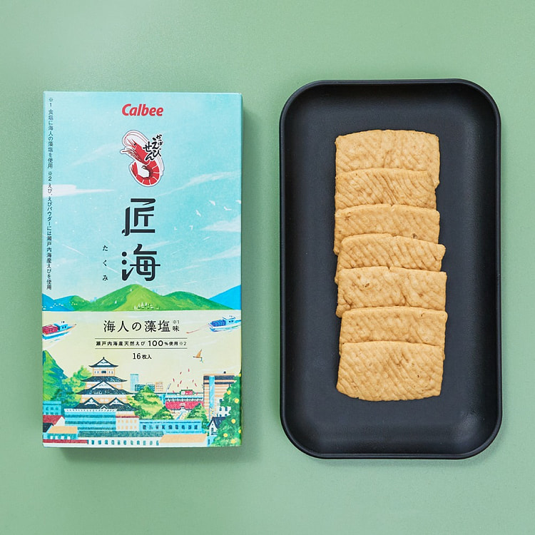 【日本直邮】CALBEE　限量商品 匠海 藻盐 鲜虾片 16片装
