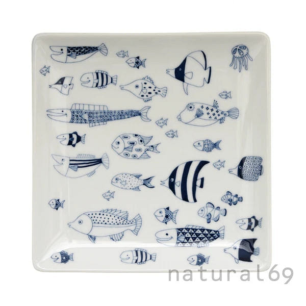Natural69 Coco Marine Square Plate School of Fish 1 each